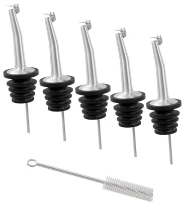 MHC Bar’n’More 5 Flaschenausgießer mit Klappe inkl. Reinigungsbürste für Öl und Spirituosen. Die Klappe schützt zuverlässig vor Staub und Schmutz – erlaubt eine sichere Lagerung. Premium Portionierer