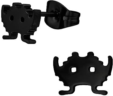 Bungsa Ohrstecker Gamer Emoji schwarz aus 316L Edelstahl Unisex