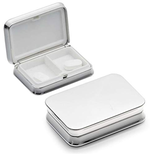 Pillendose Hannover 6x4x1,5 cm | 2 Fächer | Premium Silber Plated versilbert | Inkl. Geschenkbox