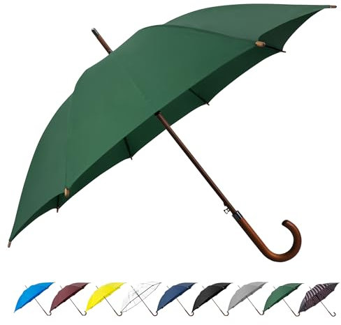 SoulRain Regenschirm mit klassischem Holzgriff, automatisches Öffnen, winddicht, transparent, unzerbrechlich, 121,9 cm, (Grün)