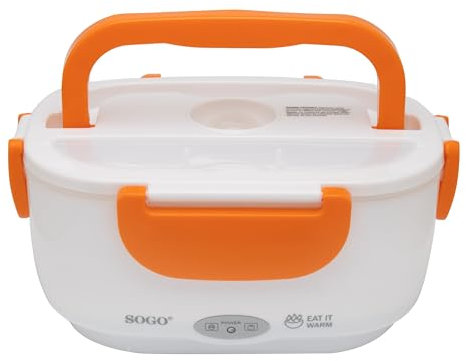 SOGO 11960 Fiambrera Taper Eléctrico con Dos Compartimentos 0.45L y 0.65 L, mantiene la comida caliente en el coche o trabajo, 40 W, 220-240V, sin BPA, Blanco