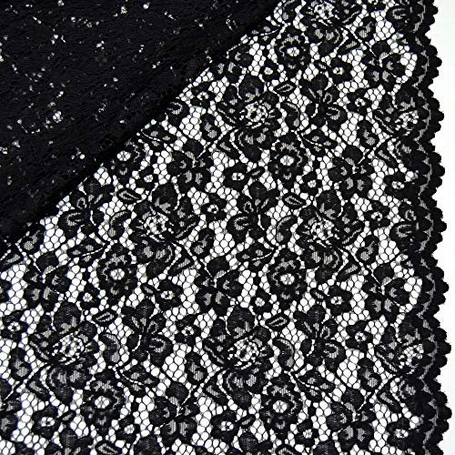 MAGAM-Stoffe Carmen Spitzenstoff Blumen-Spitze Bekleidung Deko Meterware 50cm (Schwarz)
