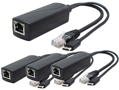 ANVISION 4er-Pack 5 V PoE-Splitter, USB Typ C, 48 V auf 5 V 2,4 A, IEEE 802.3af-konform, 10/100 Mbit/s