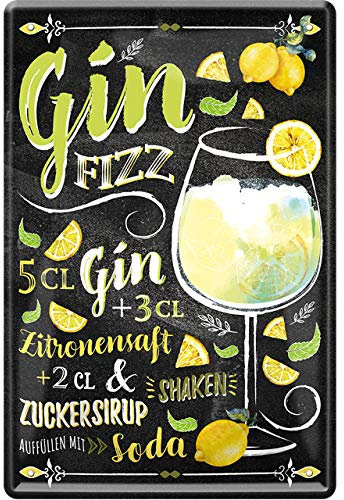 schilderkreis24 - Blechschilder Cocktail Rezept Gin Fizz Deko Metallschild Schild für alle Bar Theke oder Pub Besitzer Geschenk zum Geburtstag oder Weihnachten 20x30 cm