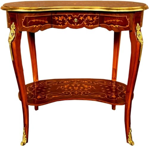 Casa Padrino Barock Beistelltisch mit Schublade Braun Intarsien/Gold - Antik Stil Konsole Kommode - Telefontisch - Möbel