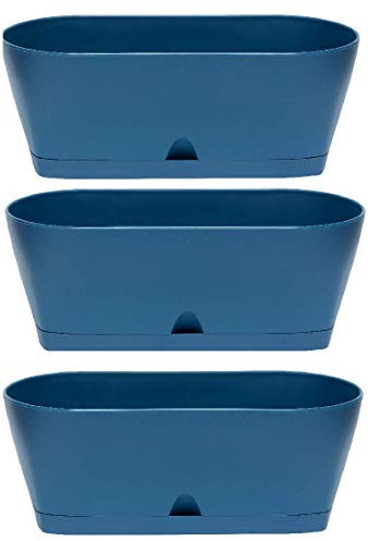 Design 3X Blumenkübel Blumenkasten Pflanztopf für Garten Terrasse/Balkon oder als Tischdeko mit Wasserauffangbehälter in der Farbe Petrol