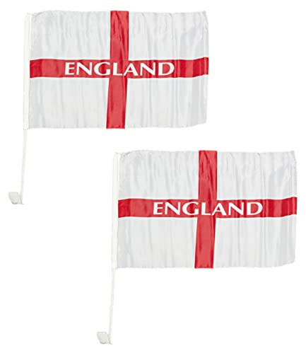 SHATCHI 30 cm x 46 cm Set von 2 England St George Cross Autofahnen für Fan Unterstützung Parade Sportveranstaltungen Fahrzeuge Zuhause Fensterdekoration