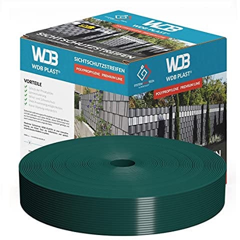 WDB - Sichtschutzstreifen für Doppelstabmatten Sichtschutz Zaun - 4,75 cm x 50 m - Hart PP Windschutz Premium Line - Grün - RAL 6005
