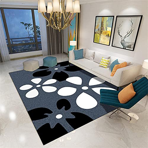 Waschbare Teppiche Havatex Teppich Blauer Teppich Schwarz-Weiß-Druckreinigung Schöner Verschleißfest Hochfloorteppiche 180X280cm