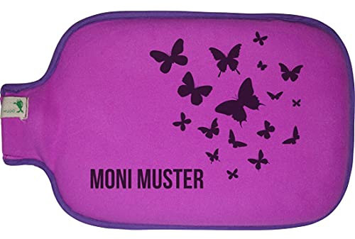 Hugo Frosch Wärmflasche mit Namen - personalisiert - Motiv Schmetterlinge - viele Farben & Motive – Wärmflasche - beere - Größe 19,5 x 31,5 cm - persönliches Geschenk mit Wunsch-Motiv und Wunsch-Name