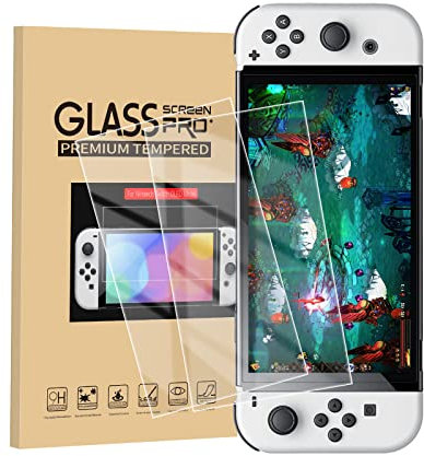 MAEXUS Switch OLED, pellicola protettiva in vetro temperato, HD trasparente, per Switch OLED, anti-impronte, senza bolle (2 pezzi)