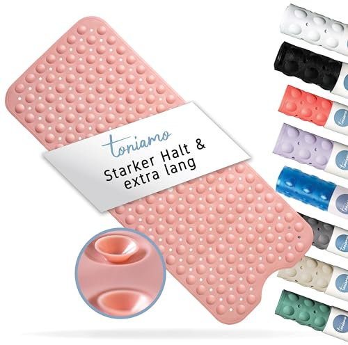 Toniamo Badewannenmatte rutschfest 100x40 cm | Extra Lange Badematte rutschfest | Antirutschmatte Badewanne ohne BPA | Badewannen Matte antibakteriell & maschinenfest | Anti Rutschmatte | Rosa
