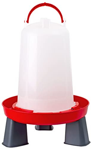 Agrarflora Hühnertränke 10 Liter, rot - Geflügeltränke für Hühner - Automatische Wassertränke - Stülptränke, Kükentränke, Wachteltränke, Vogeltränke - Wasserspender mit Standfüßen & Aufhängung