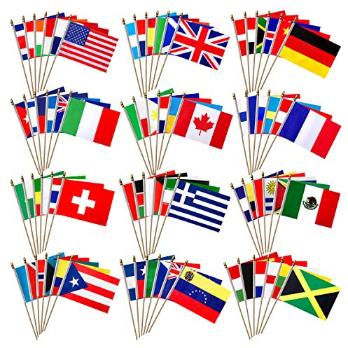 LoveVC 100 Länder International World Flaggen Set auf Holzstiel, kleine Mini-Handflaggen, olympische Flaggen, 12,7 x 20,3 cm