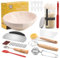 Clheatky Cesta de Fermentación para Pan 23cm Redonda, 11 Piezas Kit Completo de Panadero, Banetones de Caña Natural, Cesta para Pan de Masa Madre para Principiantes y Experimentados