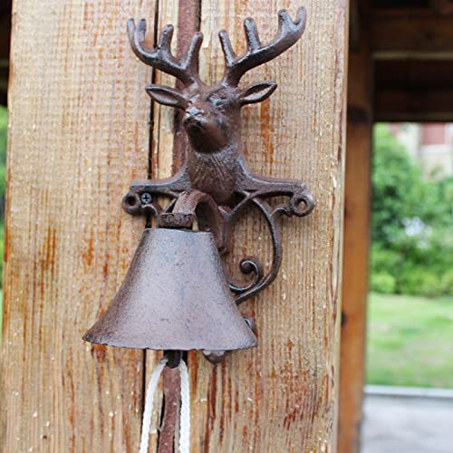 Cloche Porte D'entrée À Toute Épreuve Cloche Murale en Fonte, Signe avec Tête De Cerf, Sonnette Antique pour Intérieur Extérieur, Secouer Manuellement Les Sonnettes De Porte