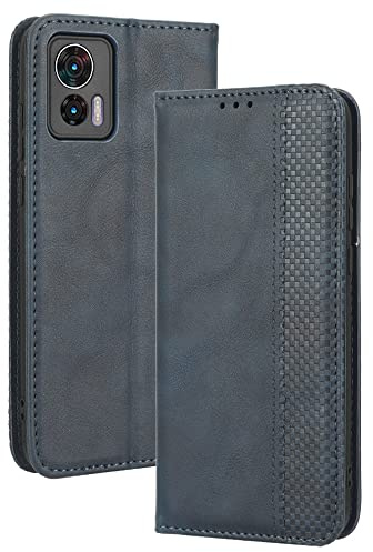 XINNI Protective Phone Case for Motorola Edge 30 Neo, PU/TPU Vintage Flip Leather Shockproof Cover Magnetic Book Style Wallet, Blue