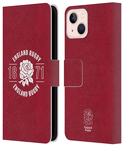 Head Case Designs Licenciado Oficialmente England Rugby Union 1871 Rosa Rosa ROJA Carcasa de Cuero Tipo Libro Compatible con Apple iPhone 13
