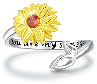 Kolibris ringe für Frauen Sterling Silber Bird Daisy Blumenring Sonnenblume Du bist mein Sonnenschein für Mädchen Freundin Geschenke Größe 7-8 (Sonnenblume)