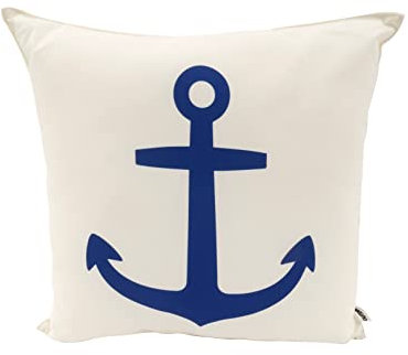 CB Home & Style Outdoor Garten Kissen Dekokissen Wasserabweisend Wasserfest 45 x 45 cm mit Füllung Maritim Anker Moin AHOI (Ankerblau)