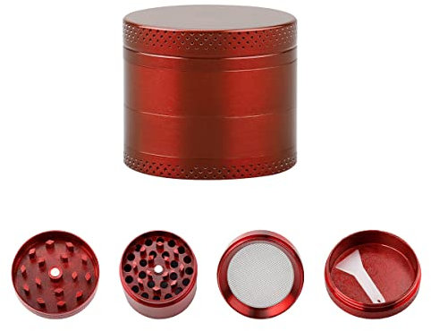 Herb Grinder, GLADFRESIT 4 Piece Metal Grinder with Pollen Catcher - Spice Grinder 40mm (Red)