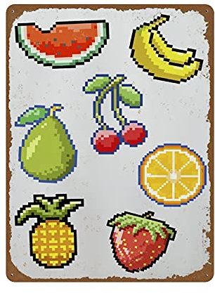 Dekor-Poster Pixel Kunstdruck Geschenkkarte Poster Pixel Kunst Früchte Pixel Retro 8 Bit 80er Jahre Pixel Obst Blechschild Vintage Wandaufkleber für Café, Pub, Restaurant, 50 x 76 cm