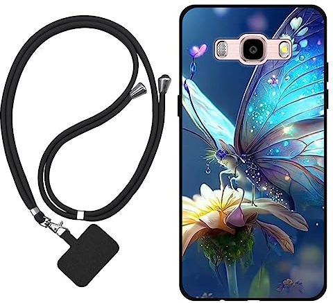 Sunrive Hülle Kompatibel mit Samsung Galaxy J5 2016 Case,matt Handyhülle Schutzhülle Etui TPU Backcover (Schmetterling,Blume) +1x Universale Handykette