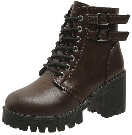 Onsoyours Stivali da Donna Boots Gothic Chunky Anfibi Scarpe con Zip Tacco Medio Punta Tonda Moda Stivaletti alla Caviglia con Lacci Autunno Inverno Primavera