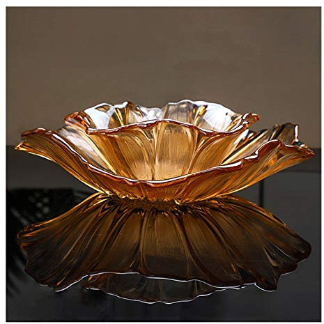 OQHAIR Punch Bowl Fruit Bowl Glass Fruit Bowl Appetizer Serving Platter for Parties Chips and Dip or Snacks Hosting Plate 2 Set Combinations Fruit Tray (Color : Brown)