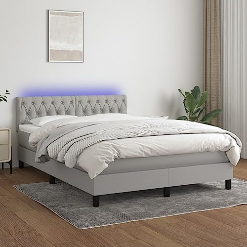 Festnight Polsterbett 140 x 200 cm Bett mit Matratze und LED Bett Komplett Polsterbett mit LED Boxspringbett Bett mit Lattenrost und Matratze Hellgrau-Knopfheftung Design 140 x 200 cm