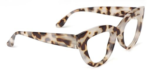Fads & Fashions Cat Eye Bold Funky Thick Framed Reading Glasses Woman's in 4 Colours Spring Hinges Scratch Resistant Lenses DX98 (Beige Leopard, +2.5)
