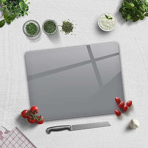 Planche à découper en verre 40 x 30 cm : gris uni pour plan de travail de cuisine, durable, hygiénique, facile à nettoyer, verre trempé, résistant aux rayures et à la chaleur