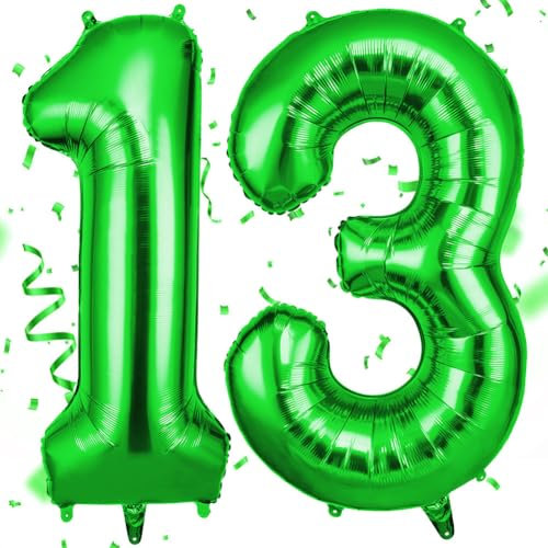 OFFCUP Zahlen Luftballon Grün, Folienballon Zahl 13/31, 40 Zoll Helium Ballons Geburtstagsdeko Mädchen Junge Kindergeburtstag Party Deko Ballon Zahl Deko zum Geburtstag Silvester Neujahr