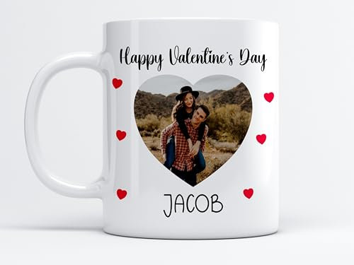 EKAM Personalised Mug “Happy Valentines Day” Customise with Your Name and Picture Cute Hearts Lovely Tea/Coffee Mug Valentine Gift for Wife & Husband, Gift for Girlfriend, Boyfriend (11oz Mug)