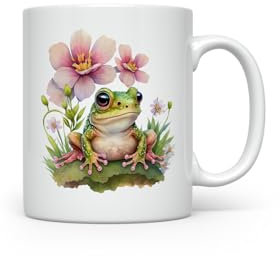 MAXIKIWI - Taza de café o té de cerámica suave y duradera para el hogar u oficina - Perfecta para cualquier ocasión - Tema de rana linda 1-350ml