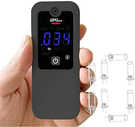 iBACheck Digitaler Wiederaufladbarer Alkoholtester Promillester mit abnehmbarem Akku & geringem Stromverbrauch. Promillemessgerät Alkoholtest mit 8 Mundstücken & LED-Anzeige