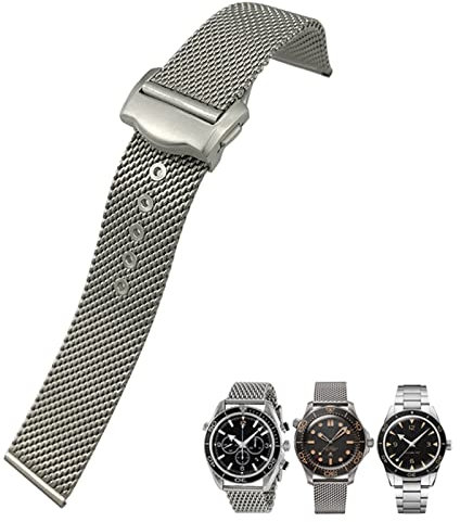 OPKDE Uhrenarmband für Omega 007 Seamster 300, silberfarbenes Metall, gewebt, 316L Edelstahl, 20 mm, 20 mm, Achat