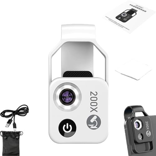 Nanozoom Für iPhone, Nano Zoom Handy Objektiv, 200x Mini-Mikroskop Für Smartphone-Kamera, Smartphone Microscope Lens with CPL (White)