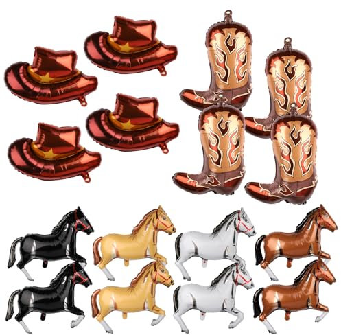 16 Stück Western-Motto-Partyballons, Cowboy-Partydekorationen Groß Cowboystiefel Ballon Hüte Pferdeballon für Cowboy Thema Geburtstag Babyparty Party Dekorationen Zubehör