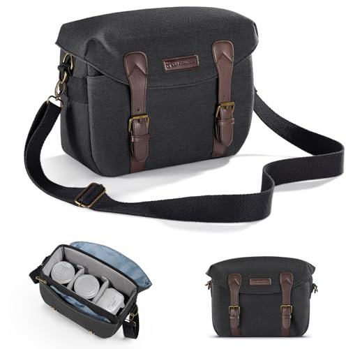 K&F Concept Borsa per fotocamera, Paded custodia per Fotografia fotocamera Borsa a tracolla per reflex vintage impermeabile con copertura antipioggia per DSLR SLR Mirrorless