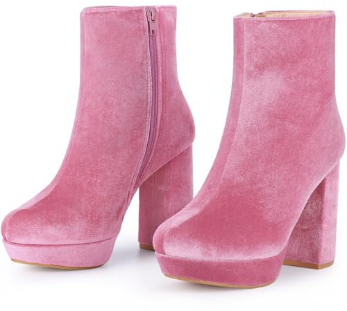 Allegra K Stivaletti da donna con punta tonda in finto velluto, rosa, 39.5 EU