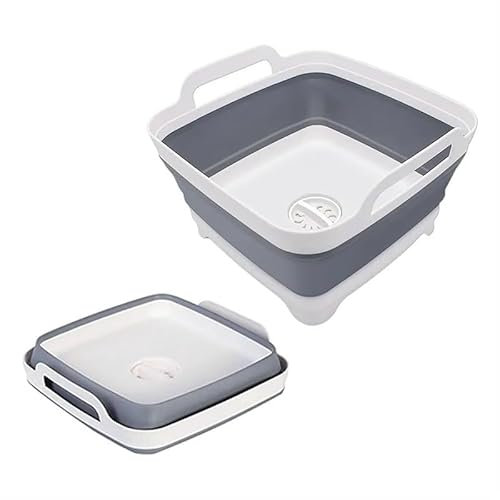 KCHYCV 9 Litre Collapsible Plastic Vegetable Washing-up Bowl With Drain Plug For Storing Cutlery, Washing Fruit And Vegetables(Gray)