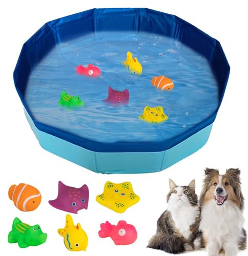 Piscina para gatos con juguetes, juguete de piscina con juguete de peces, piscina portátil para gatos, piscina para perros, juguete interactivo para gatos, pequeña piscina infantil, juguete de agua de
