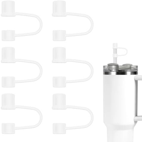 6pcs Silicone Straw Cap Covers for Stanley Cup 30&40oz, 10mm Straw Toppers Leak Proof Straw Tips Reusable Tumbler Straw Lid for Stanley Cup Accessories (White)