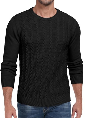 Hisir Pull d'hiver chaud à col rond et manches longues pour homme