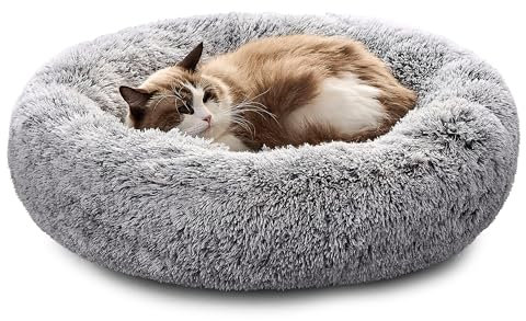 Pisi Bili Hundebett Katzenbett Waschbar flauschig orthopädische Hundebetten große und kleine Hunde Katzenschlafplatz für Katzen Donut - Grau 50 cm