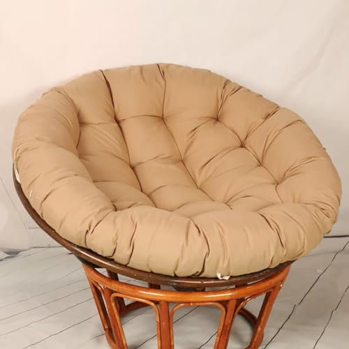 Rattan-Ei-Sessel für den Außenbereich mit Kissen, rund, überfüllt, schwarzes Sitzpolster, 130 x 130 cm