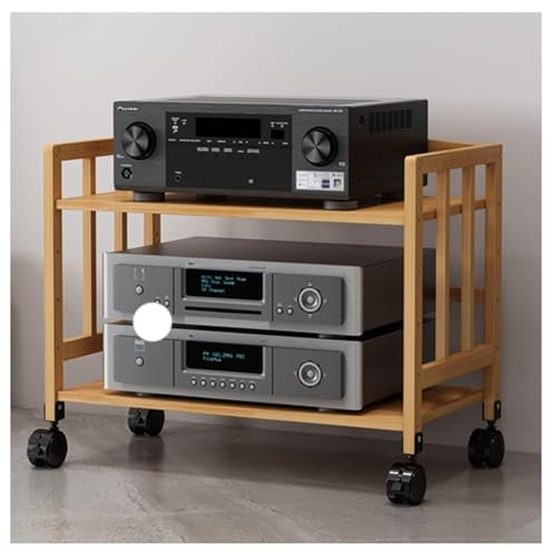 Moderno supporto audio a 2 ripiani in legno con supporto mobile per giradischi montabile a parete, mensola angolare per soggiorno o ufficio TV stereo, 60 cm di lunghezza x 53 cm di altezza