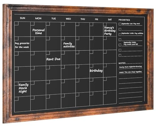 4 THOUGHT Kreidetafel-Kalender, 61 x 45,7 cm, magnetischer Kalender, Kreidetafel zum Aufhängen, Kreidetafeln, Schild, Menütafel, Monatsplaner, rustikaler brauner Rahmen für Küche, Dekoration, Zuhause