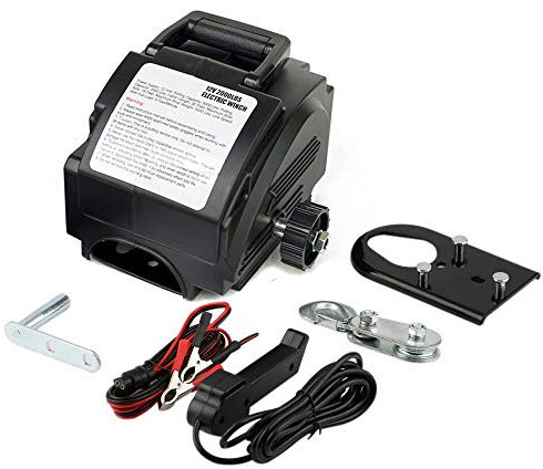 12 V Autowinden Elektrische Seilwinde Motorwinde Seilhebezug vorwärts und rückwärts für kleine Schiffe, Autos und andere Fahrzeuge, Schwarz